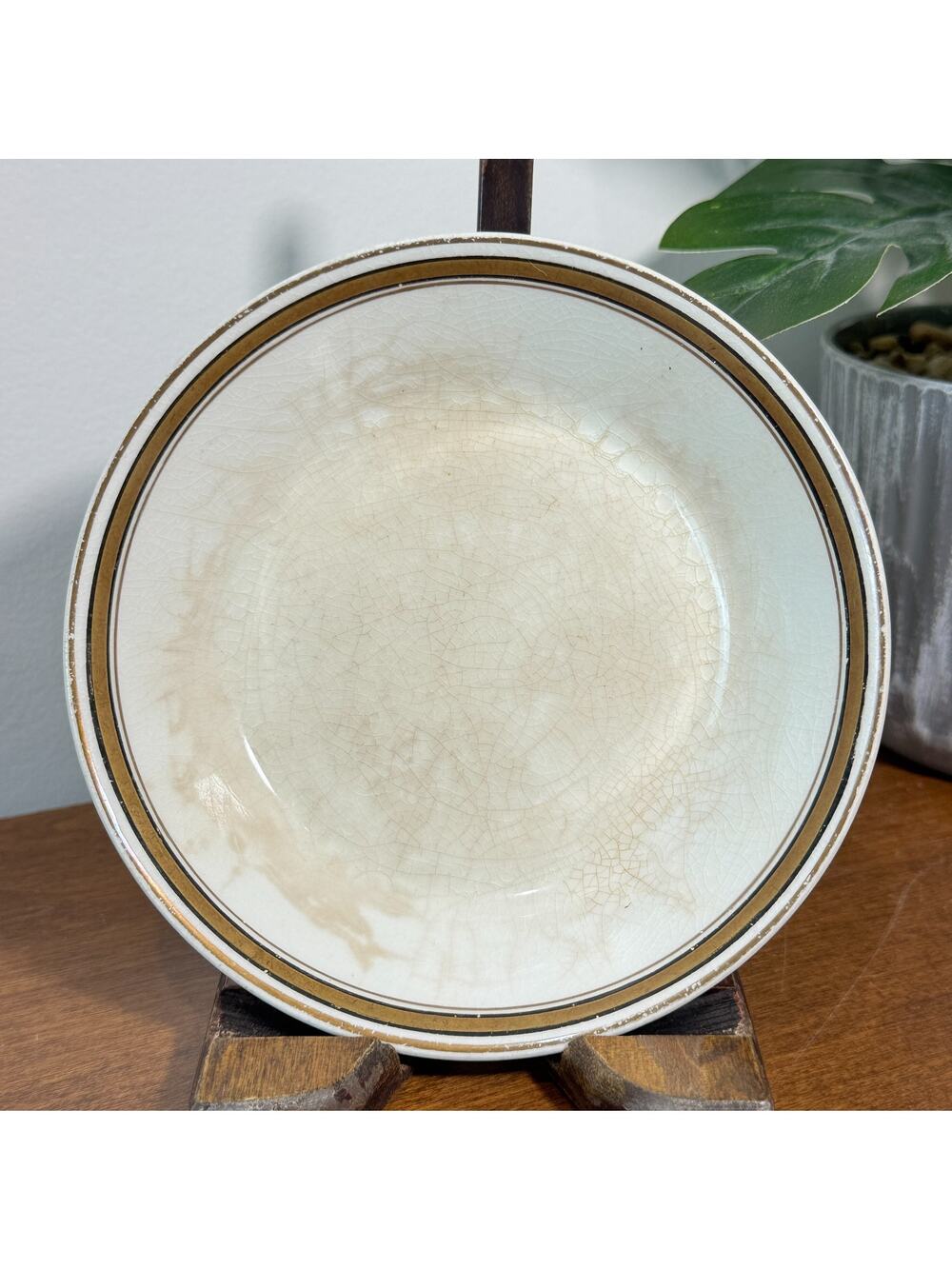 Antique Small Berry Bowl Johnson Brothers Gold Trim Crazing Stained Toasty 5"